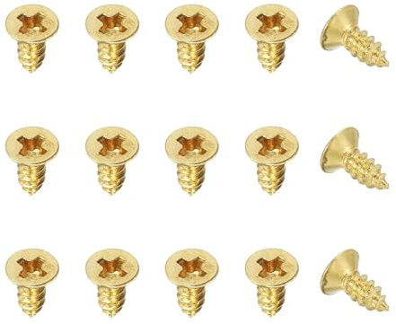 YELARXI Brass Wood Screws Self Tapping Screws, M3 x 8 mm Flat Cross Head Fit for Door Hinges Electronics Furniture (100 Pack, Gold Tone)