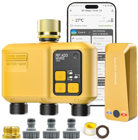 Shrivee Timer per Irrigazione Wifi 3 Vie a Batteria Smart Programmabile Automatica Water Temporizzatore per Esterno Giardino Prato Orto
