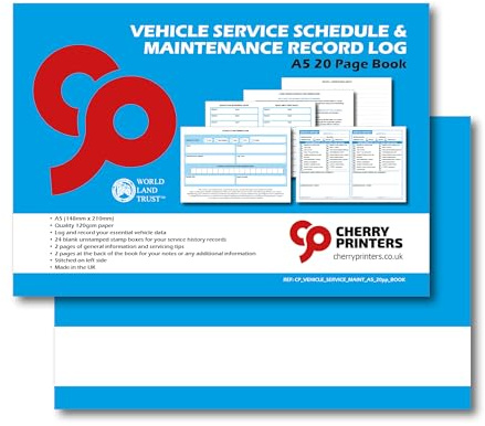 Cherry Printers Vehicle Service Schedule & Maintenance Record Log A5 | 24 Service Stamps | 20 Page Booklet | Maintenance Tips & Notes Pages | Made in UK | for Cars Vans and Motorbikes