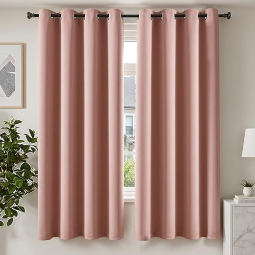 TOPICK Verdunklungsvorhänge Gardinen Vorhänge H200xB140 2er Set Rosa | Gardinen mit Ösen Wohnzimmer Fensterdekoration Curtains Living Room Vorhänge Blickficht Schlafzimmer Türvorhang Übergardinen