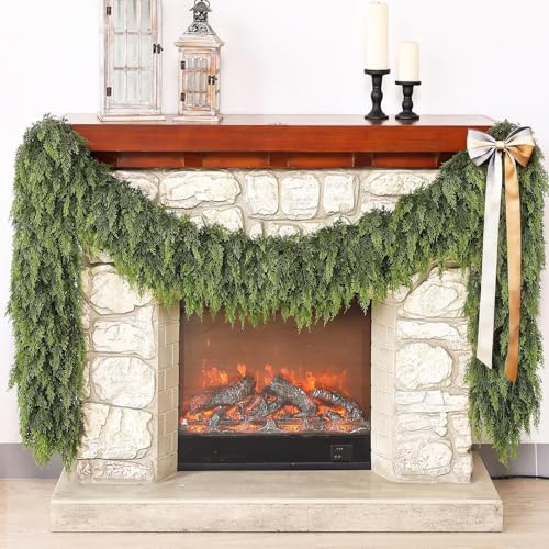 Real Touch Cedar Garland - Artificial Christmas Garlands Faux Green Cedar Fake Pine Needles Garland for Fireplace,Table, Stairs, Mantle, Window,Indoor Outdoor,Home,Holiday Decor(1 PCS,9 FT)