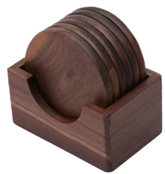 Mikikit Juego de 6 Posavasos Redondos de Madera de Nogal Negro, Aislamiento Térmico, Resistentes y Fáciles de Limpiar, para Hogar, Restaurante y Bar, Manteles Individuales Portavasos
