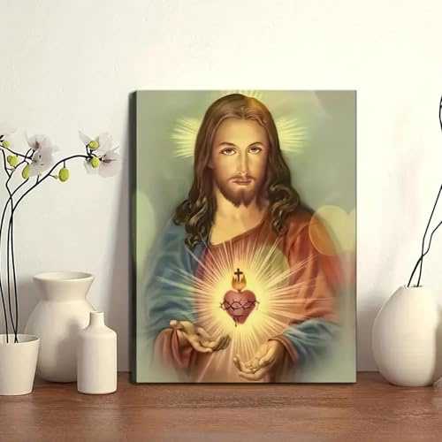 Baibexing 1 Pièce Peinture Sur Toile Abstraite Jésus Sacré-Cœur Art Mural Affiche Impressions Divine Miséricorde Catholique Chrétien Image Décoration D'Intérieur 40X60Cm Sans Cadre