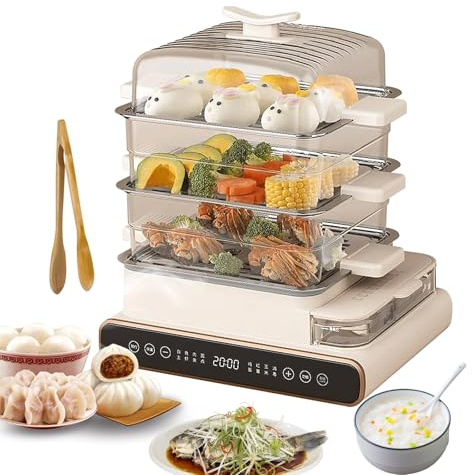 Electric Food Steamer 20L 3-Tier Touch Screen 5S Quick Steam 8 Smart Menus BPA-Free Vegetable Steamer