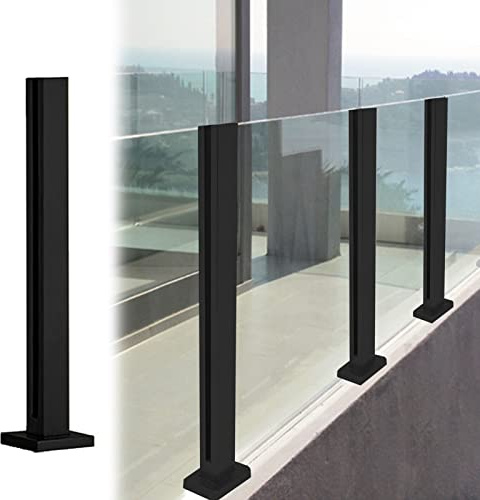 Système de balustrade en verre avec poteau en verre noir pour balcon, clôture en bois pour sol en béton, intérieur et extérieur, barrière de sécurité élégante