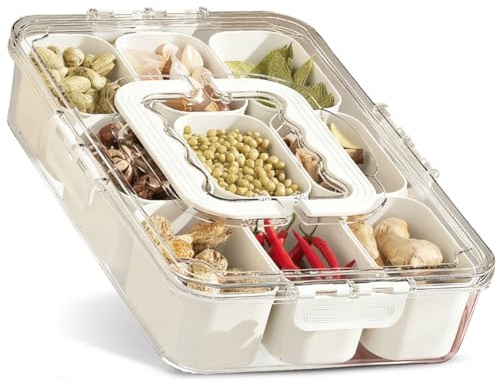 Peelanmall 9 fack snackstallrik, snackslåda med lock, snacktallrik med fack, snackskål med handtag, perfekt för picknick, fester, skolor för snacks/dips/förrätt/frukt/nötter