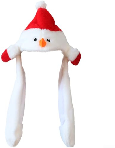 Weiche Plüsch-Weihnachtsmütze mit beweglichen Ohren, Unisex, Erwachsene und Kinder (Schneemann)