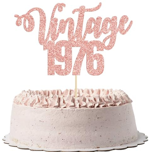 Gyufise 1 Pack Vintage 1976 Cake Topper Glitter Happy 50th Birthday Cake Decorations for 50th Men and Women Birthday 50 Fabulous and Happy Fifty Party Supplies Rose Gold