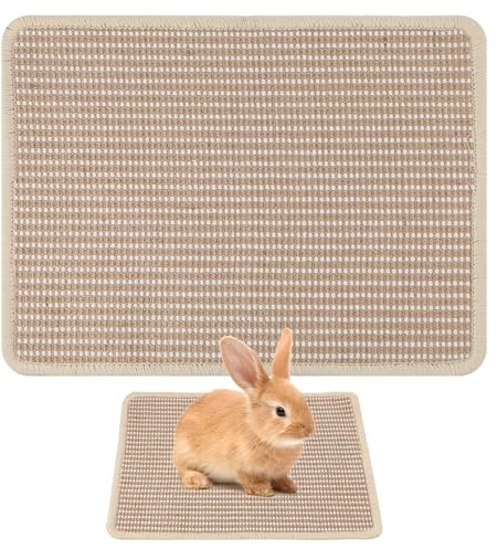 Quilax Tapis à gratter pour lapins, tapis en sisal pour lapins, soin des griffes et des dents, tapis pour cages, lits douillets pour animaux de compagnie à mordre, dormir et nicher (40 x 30 cm) (A)
