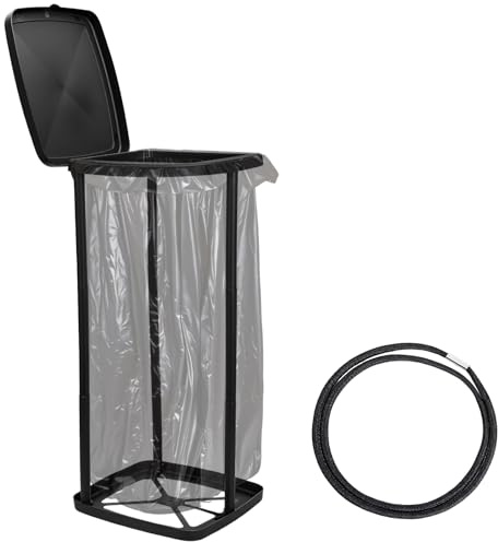 Ostlttyn Portable Garbage Bag Stand Foldable Garbage Bag Holder for Kitchen 25-50 Litres Plastic Outdoor Garbage Bag with Lid for Parties and Campsites, Black