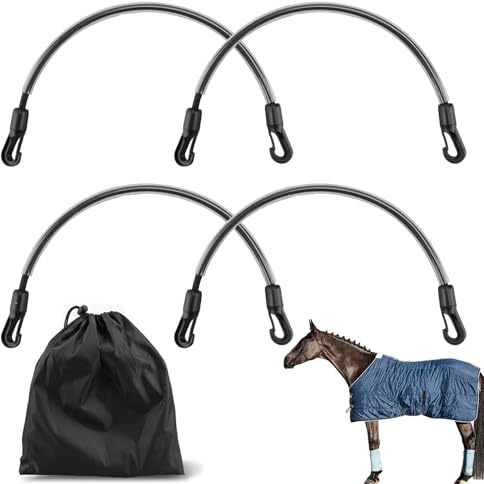 Zhixifan 4 Stück 54 cm Pferdedecken Beinriemen, Elastische Pferdedecke Beingurte mit Doppelten Clips, Elastisches Schweifband, Pferdedeckenriemen, für Pferdetraining, Winterreiten, Hüten—Schwarz