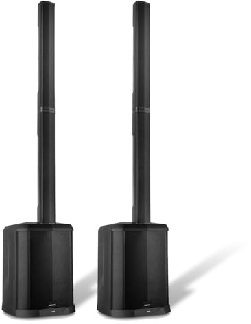 Vonyx VX822 1800W Bluetooth Column PA System Pair – Active Line Array Speakers, 5-Channel Mixer, Wireless Linking, USB, DSP, XLR, Portable DJ Gear for Events, Singers, DJs, Bands, Venues, Black