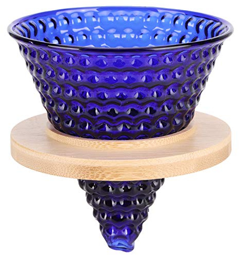 SPYMINNPOO Bollitore per Filtro a Imbuto in Vetro Riutilizzabile per Caffettiera per Domestica e Ufficio, Resistenza Alle Alte Temperature, Base in Legno, Forniture per caffè (BLUE)