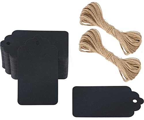 G2PLUS 100 PCS Etichette Regalo,Etichette in Carta Kraft,7x4CM Tag Regalo con Spago in Juta da 20M per Matrimoni,Compleanni e Natale (Bianca)