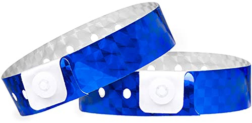 OUCHAN Holographic Plastic Party Wristbands Blue - 500 Pack Vinyl Wristbands for Events Club Music Meeting
