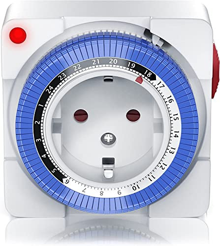 Bearware - Timer Meccanico 24 Ore Timer 220V - 96 segmenti da 15min l'uno - Timer Elettrico - Bianco