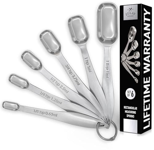 Zulay Kitchen 6 Piece Stainless Steel Measuring Spoons with Etched Markings & Removable Clasp, Teaspoon Measuring Spoon
