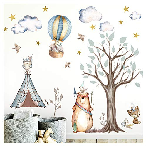 Little Deco Wandtattoo Waldtiere Pfeil Bogen & Zelt DL305 M - 85 x 80 cm (BxH)