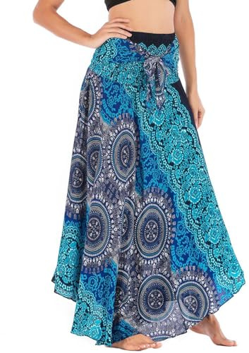 FEOYA Jupe Longue Femme Été Robe Taille Haute Elastique Style Ethnique 2 en 1 Imprimé Maxi Jupe Vacances Plage Vêtements - Couleur 6