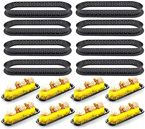 8PCS Gâteau Moule Perforé Cutter Ovale-Forme Mousse Cercle Anneau Tarte Décoration