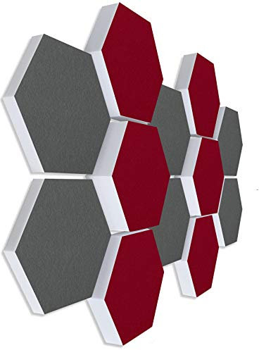 platino24 Schallabsorber Colore aus Basotec G+ I Akustikpaneele mit Akustikfilz I 3D Wand-Paneele mit 12 Waben in Bordeaux & Granitgrau I Akustikplatten zur Schalldämmung in Büro, Studio & Wohnung
