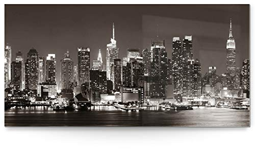 BilderKing Wandbild Skyline New York Manhatten Night - 180cm x 90cm Acrylglas 5mm mit Alu-Dibond Verbund + Rückrahmen