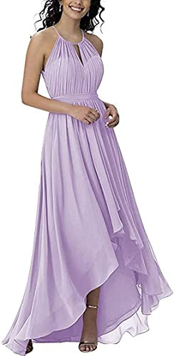 N/ C Abito da damigella d'onore in chiffon da donna con scollo all'americana Maxi abito da damigella d'onore con buco della serratura posteriore floreale Lilla-UK14, Lilla, 46