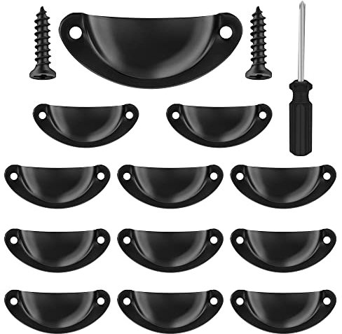 Vandicak 12 Piezas Tiradores de Cajón Vintage, Tiradores de Muebles en Forma de Concha para Armario de Cocina Tocador Gabinete, con Tornillos y Destornillador, 81 mm, Negro