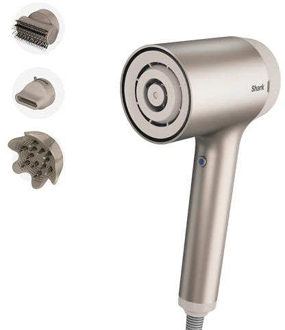 Shark STYLE iQ Haartrockner & Styler 3-in-1, Stylingbürste, Konzentrator | Locken-Definierender Diffusor, Ionisch, Schnelltrocknend, Kalttaste, Automatische Einstellungen, Champagner, HD120SLEU