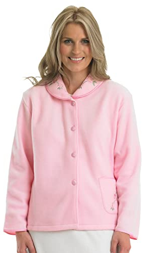 Slenderella Veste de lit boutonnée en polaire brodée de 61 cm, rose, M