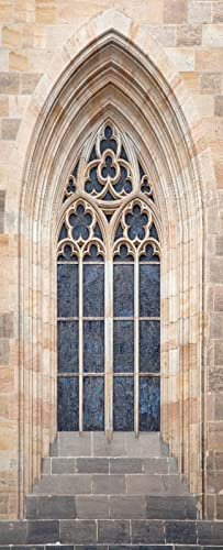 A.Monamour Türtapete Selbstklebend Türfolie Türposter 3D Verziertes Fenster Einer Kathedrale Im Gotischen Stil Vinyl Folie Türdeko Tapete Wandbild Türaufkleber Türtattoo 77x200cm