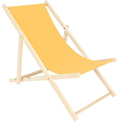 specwood Sedia sdraio pieghevole leggera in legno - 119x58 cm - Lettino da giardino resistente alle intemperie - Sdraio balcone pieghevole per esterno, terrazzo o spiaggia - Giallo