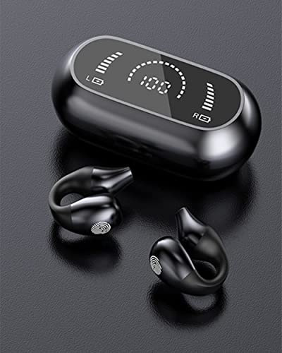 Ear-Clip Bone Conduction Headphones Bluetooth 5.3, Painless Wireless Open Ear Clip on Headphone,Waterproof Mini Sport Running Earring Earphone, Noise Cancelling HiFi Quality Long Battery Life (Black)