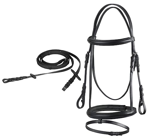 Start Simple Trense Pferd mit Zügel, Zaumzeug für Pferde,englisch kombiniertes Reithalfter, 19mm Gurtzügel, Trensenzaum Leder (Schwarz, XFull (Kaltblut))