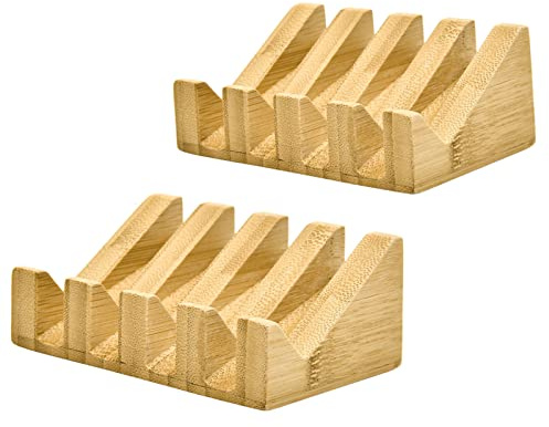 SUBEKYU Bamboo Soap Dish Self Draining Wooden Bar Soap Holder Soap Saver for Shower Slope Drainage Design with Waterproof Layer Wood Soap Dish for Bathroom and Kitchen，2PCS