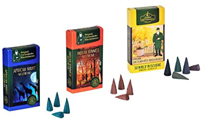 Crottendorfer Räucherkerzen - 3er Set Sommer der Welt - Düfte: Sommer Mischung, African Night und Indian Summer - Menge: 72 Stück inklusive 4 Räucherkerzen als Probe - Made in Germany