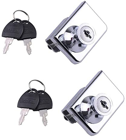 SagaSave 2 Stück Glastürschlösser aus Zinklegierung für Vitrinen mit Schlüssel für Glastüren von 5-8 mm (eine für alle)