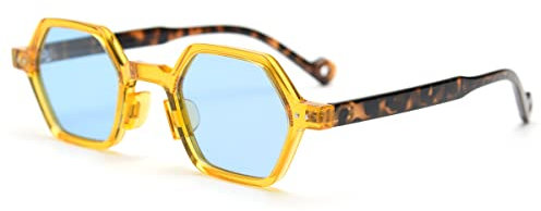 kachawoo TR90 Polarisierte Sonnenbrille Für Männer Frauen Hexagon Rahmen Brillen Retro Sonnenbrille Polygon (yellow leopard blue)