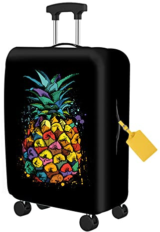 FANSU Elastisch Kofferhülle 3D Sommer Tropische Palmenblätter Kofferschutzhülle Reisekoffer Cover, Waschbar Verdicken Reißverschluss Kratzfest Gepäck Schutzhülle (Ananas,XL:29-32 Zoll)