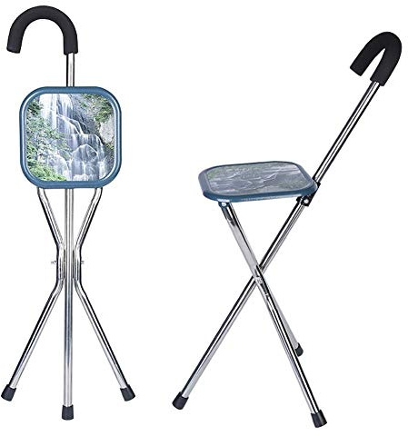 BONOOL Siège de Cannes Pliantes, Chaise de Marche Portable en Acier Inoxydable, siège de Canne Pliant 2 en 1, pour béquilles et Accessoires âgés