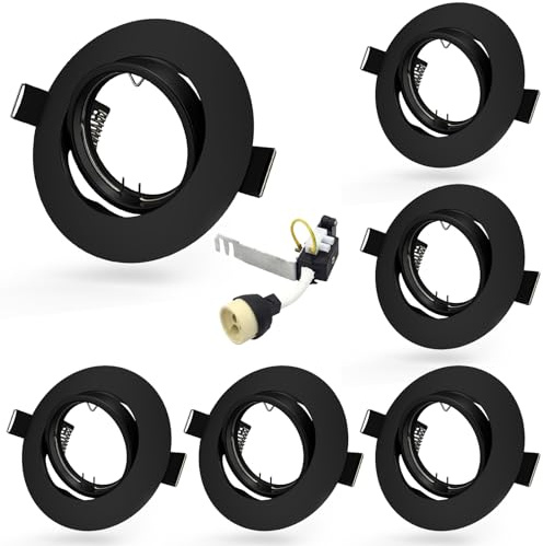 Allesgute 6X Downlights for Ceiling Modern Black GU10 Spotlight Fittings | Round 360° Adjustable Downlight Spot Lights Frame with GU10 Lampholder 240V, Cutout: Ø68-85mm