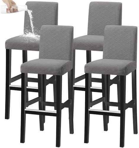 KELUINA Stretch-Barhocker Bezüge Abnehmbar Waschbar, Universelle Hussen für Drehstühle und Esszimmerstühle mit Kurzer Rückenlehne (Hellgrau, 4er-Set)