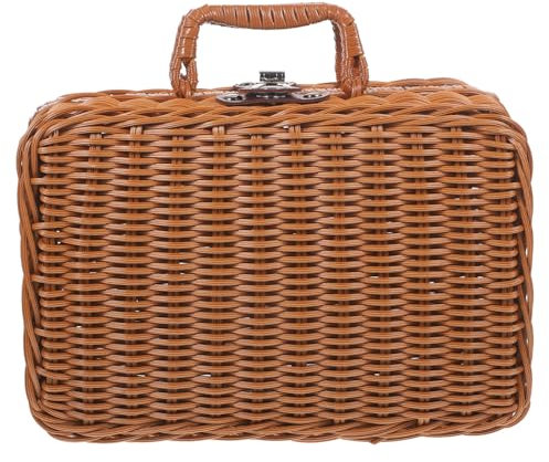 Kisangel Retro Handgewebte Aufbewahrungsbox Im Koffer-Stil Dekoratives Vielseitiges Design Für Hochzeit Fotografie Und Picknicks Mit Innenfutter Und Schloss