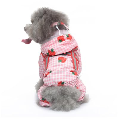 Galatée Hunde Regenmantel, Hunde Regenmantel Mit Kapuze, Haustier Wasserdichtes Schicht Mit Leinenloch, Hunde -Kapuze -Regenmantel Mit Sicheren Reflexionsstreifen(M, Rosa Erdbeere)