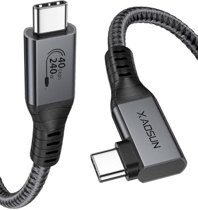 XAOSUN Cavo USB 4 da 40 Gbps con cavo Thunderbolt 4 0,6 m, PD3.1 240 W, certificato Thunderbolt cavo di ricarica 90 gradi, 8 K a 60 Hz, 4 K a 120 Hz, video USB C per iPhone 17/16/15 Pro Max, MacBook