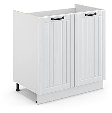 Vicco Spülenunterschrank Fame-Line, Weiß Landhaus/Weiß, 80 cm, AP Anthrazit