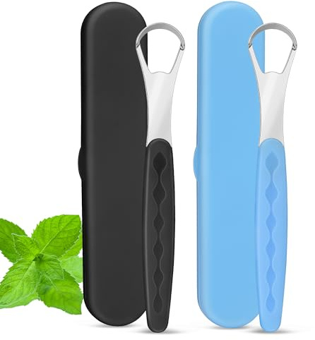 Milifox Milifox Raschietto per Lingua,Lingua Acciaio Inox con Custodia,Portatile da Viaggio,Pulizia Profonda Della,Mantenimento Dell'Alito Fresco,Nero e Blu