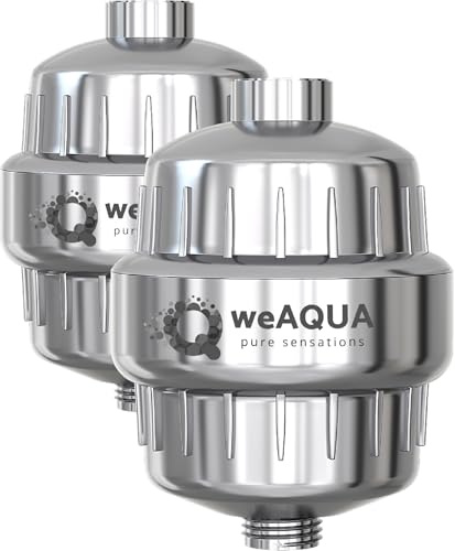 weAQUA Heavy Duty Shower Filter Family 2 PACK – 99% Removal for Hard Water, Chlorine, Fluoride, Heavy Metals, Micro-life, Organics and More (Chrome)