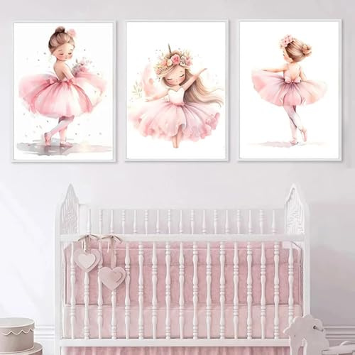 Youihom 3 Bilder Kinderzimmer Mädchen Rosa 30x40 Babyzimmer Poster Personalisiert Wandbilder Kinderzimmer Name Wandposter Baby Ballerina Love Bilderwand Leinwand ohne Rahmen (CZS040)