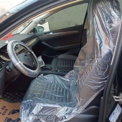 Doukesh 50-Stück Einweg Autositzbezüge Vordersitze,10-Stück Einweg Lenkradbezüge,Kunststoff Auto Sitzbezüge,Autositzschoner,Einweg Autositzbezüge,Sitzbezüge Auto Wasserdicht und Staubdicht